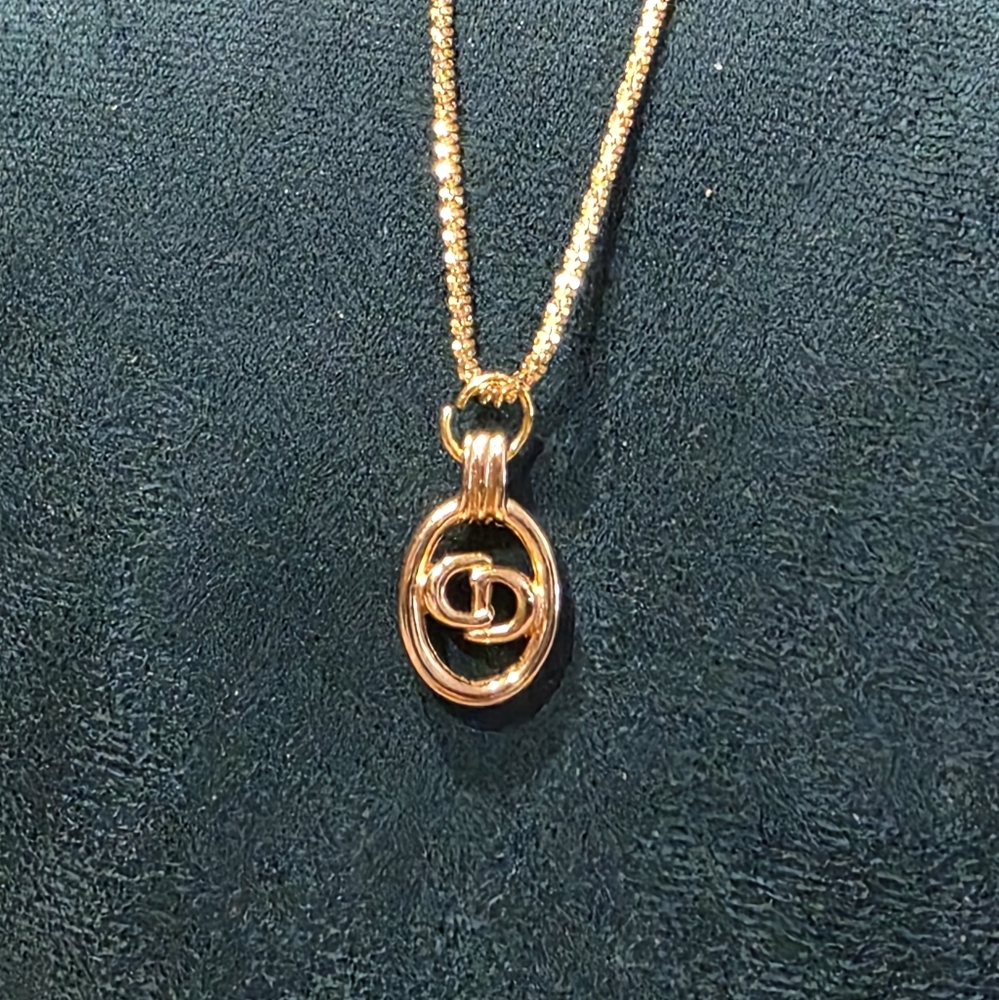 Vintage authentic Christian Dior CD Logo Oval Necklace, EUC